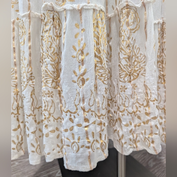 Gold Lurex Embroidered Lace-Up Maxi Dress - Made in India - Size M - Picture 8 of 14